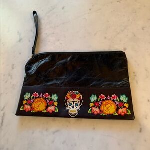 Handmade Black Clutch with Floral and Skull Design
